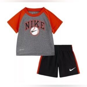 Boys Nike Ragland Short Set Orange/Gray Size 7 EUC